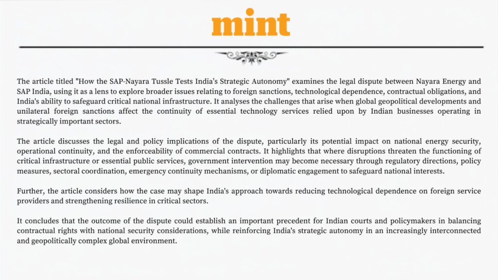 How the SAP-Nayara tussle tests India’s Strategic Autonomy