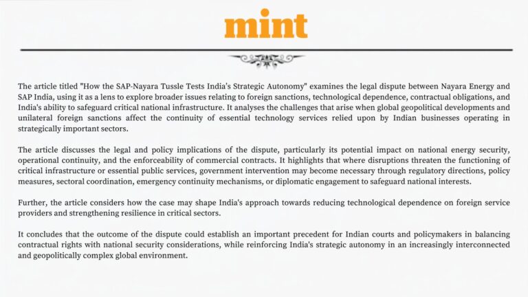 Mint Explainer - How the SAP-Nayara tussle tests India’s strategic autonomy