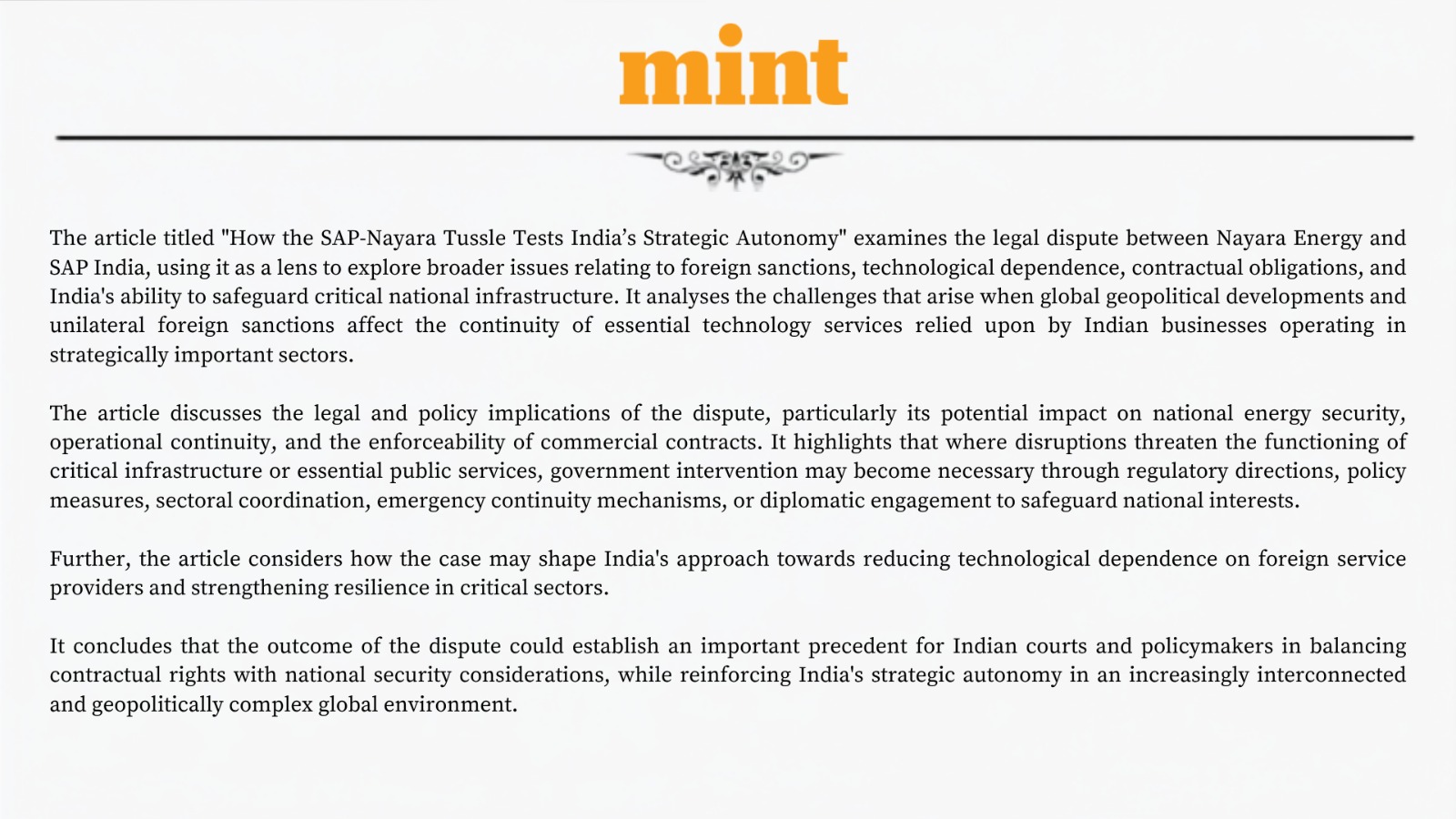 Mint Explainer - How the SAP-Nayara tussle tests India’s strategic autonomy