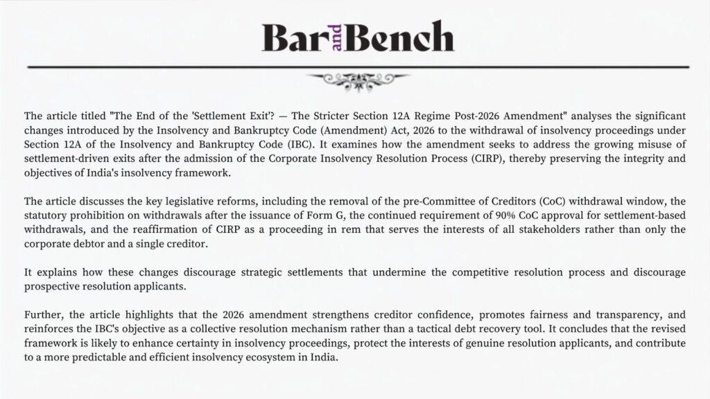 The End of the “Settlement Exit”? — The Stricter Section 12A Regime Post-2026 Amendment