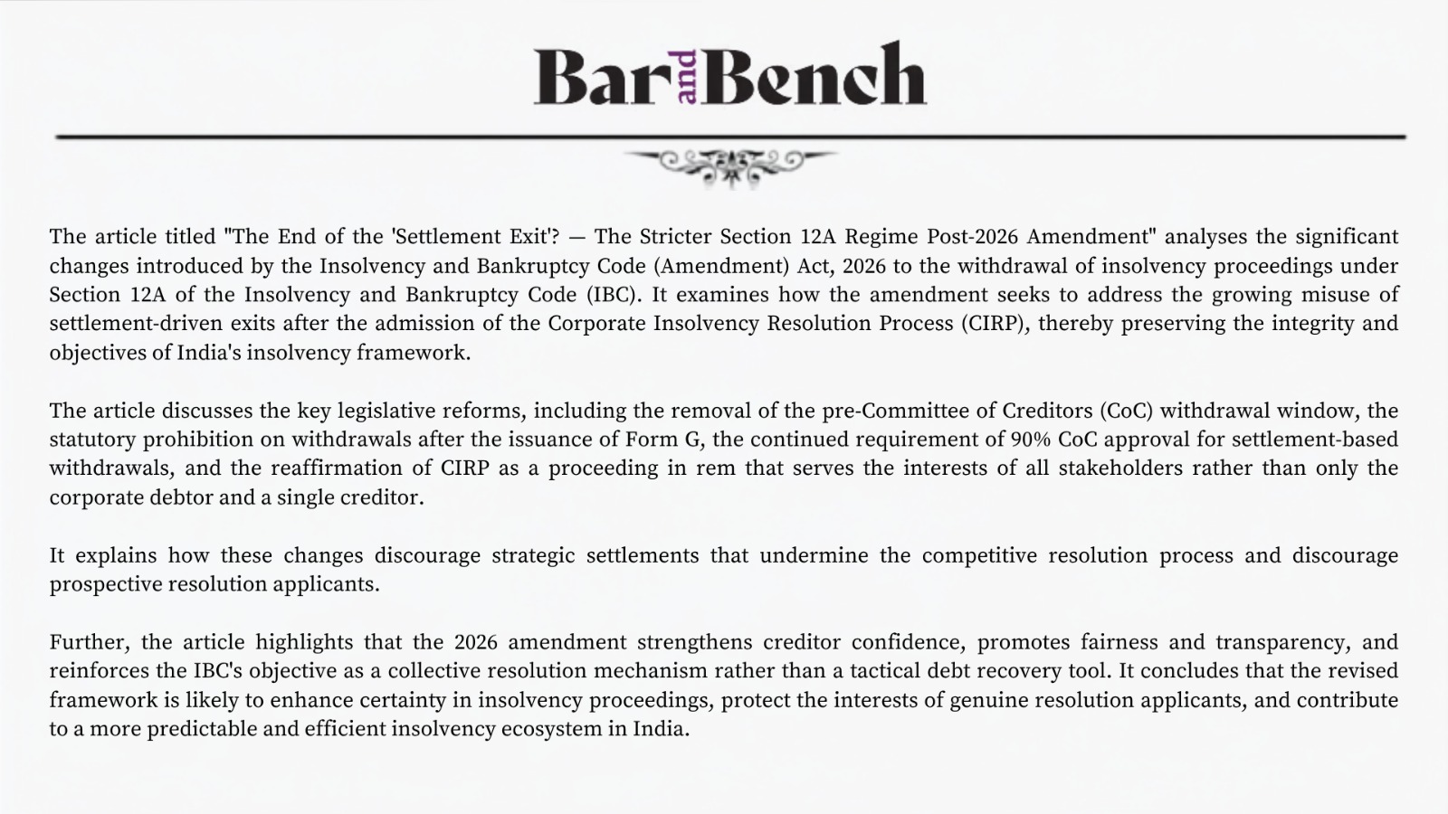 The End of Settlement Exit The stricter Section 12A regime post-2026 amendment