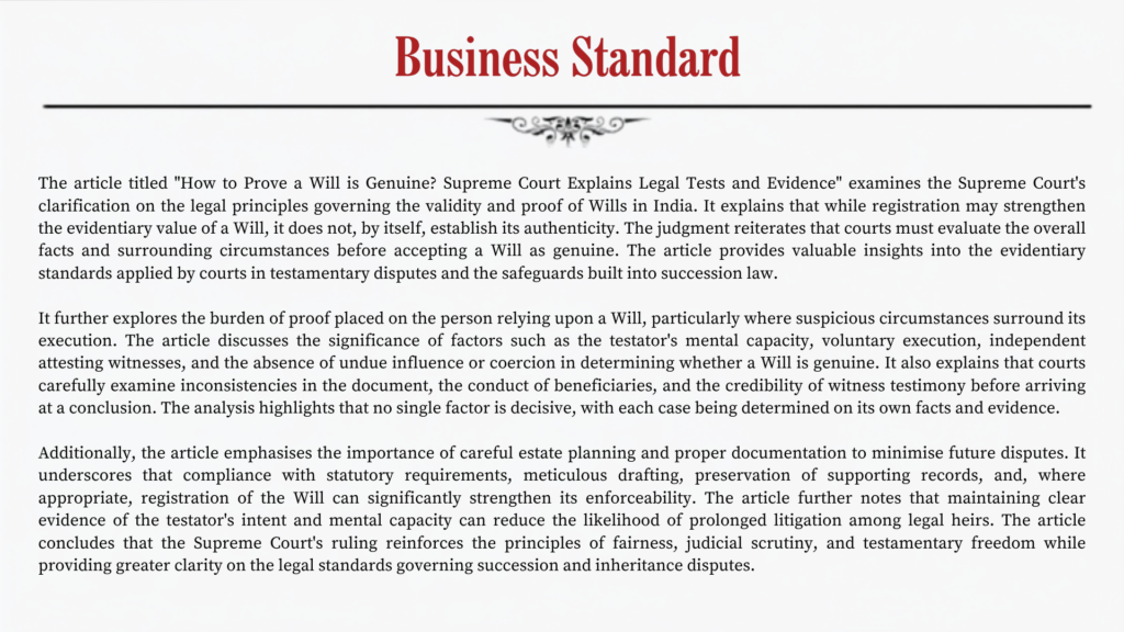 How to Prove a Will is Genuine? Supreme Court Explains Legal Tests and Evidence
