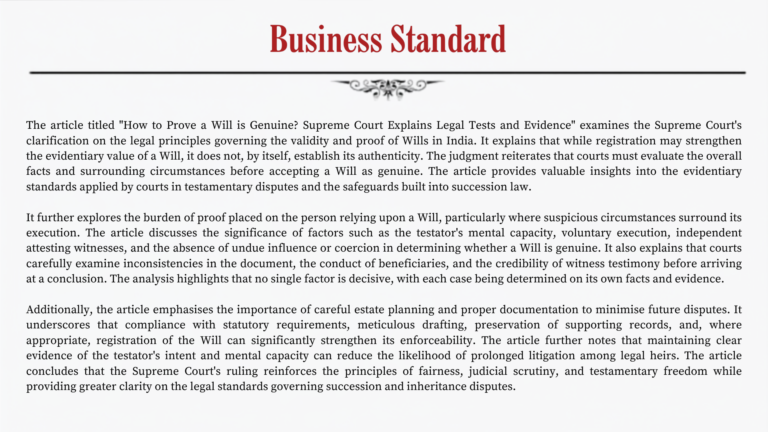 How to Prove a Will is Genuine? Supreme Court Explains Legal Tests and Evidence