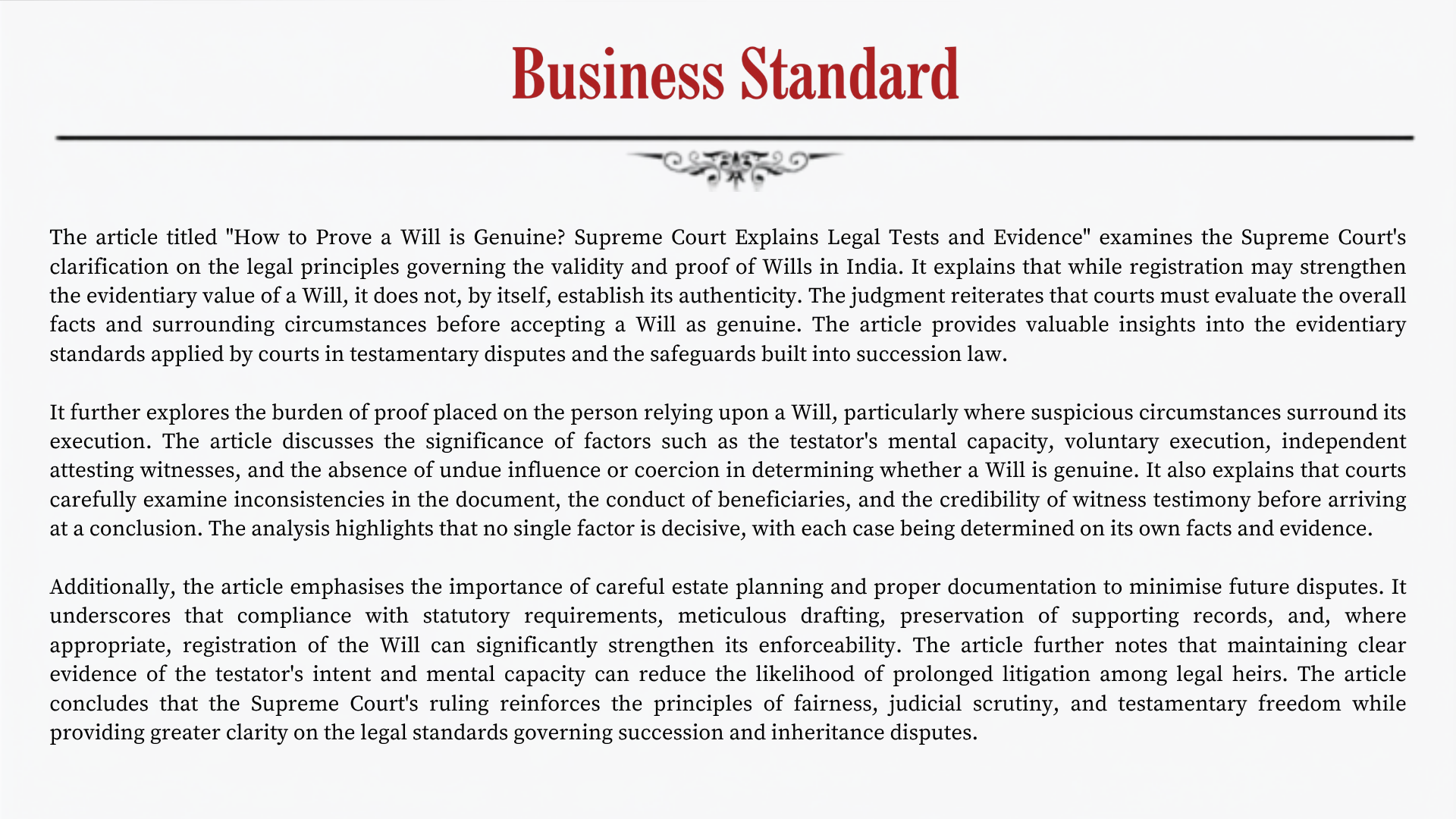 How to Prove a Will is Genuine? Supreme Court Explains Legal Tests and Evidence