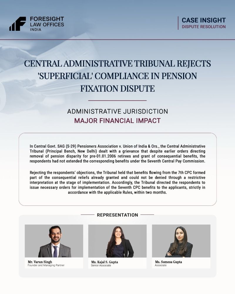 Central Administrative Tribunal Rejects ‘Superficial’ Compliance in Pension Fixation Dispute