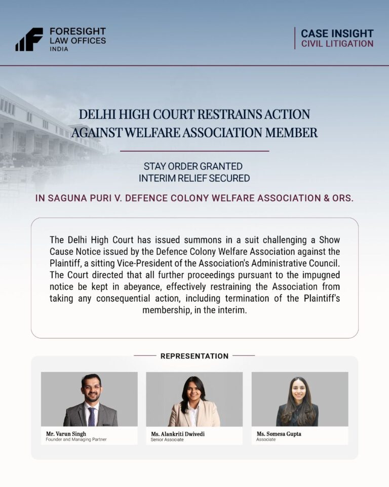 Delhi High Court Restrains Action Against Welfare Association Member