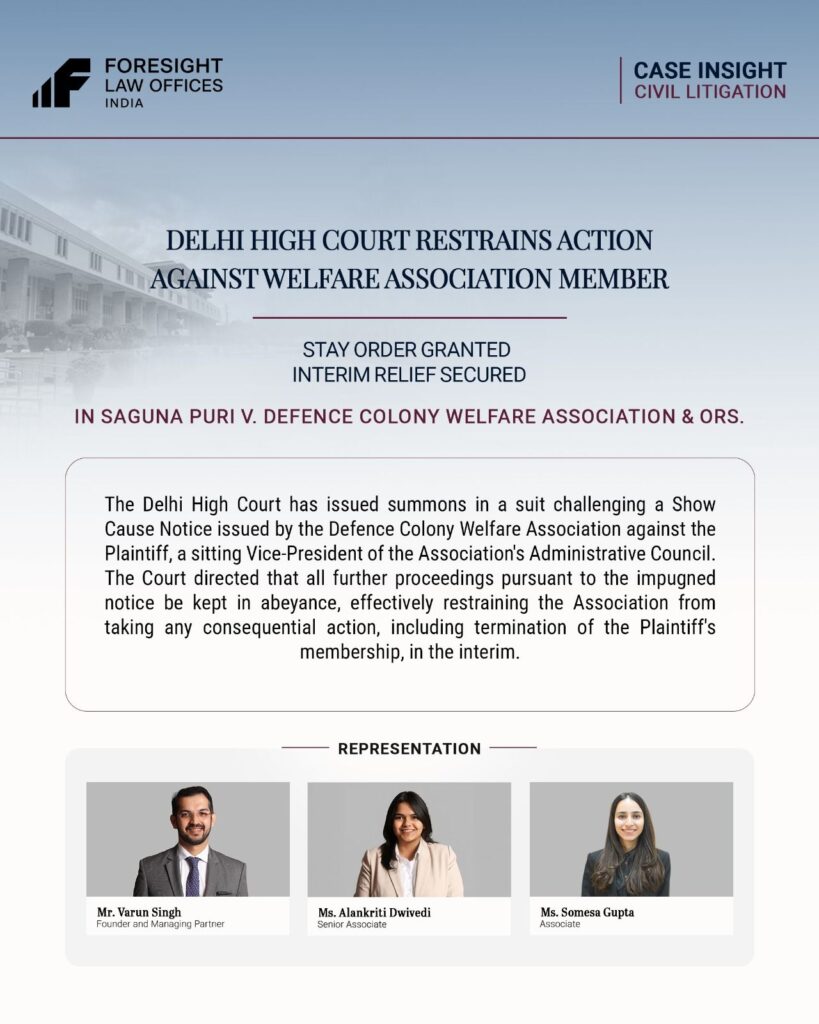 Delhi High Court Restrains Action Against Welfare Association Member