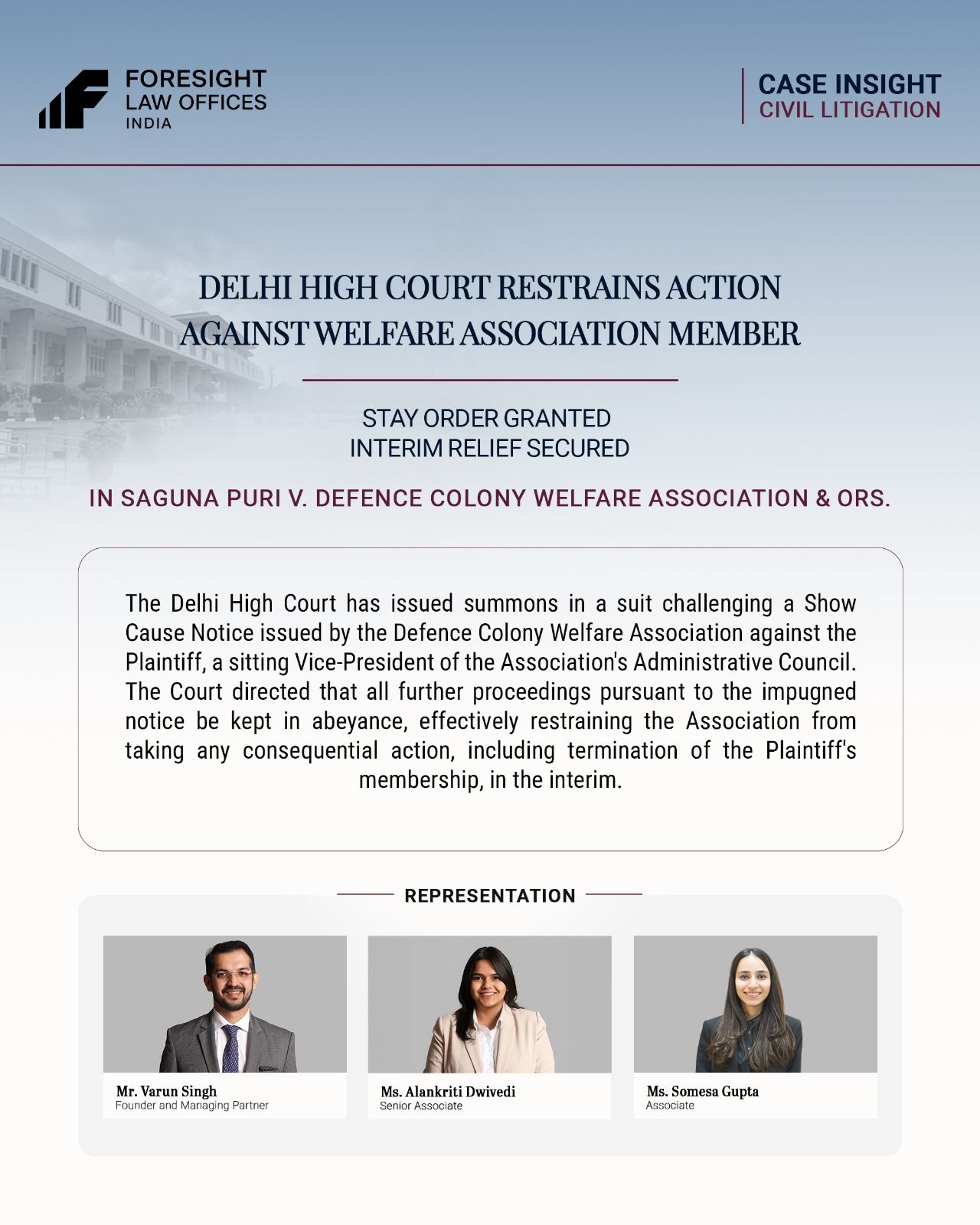 Delhi High Court Restrains Action Against Welfare Association Member