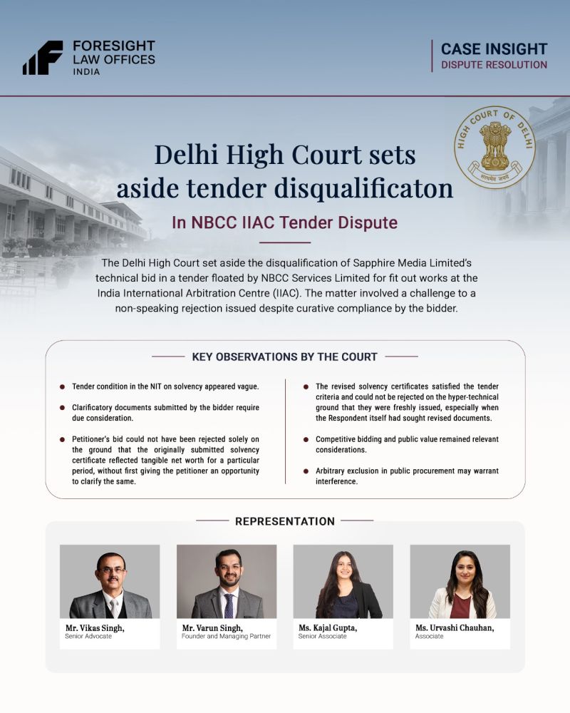 Delhi High Court Grants Interim Relief in a Challenge to Arbitration Disqualification in an NBCC Tender Process